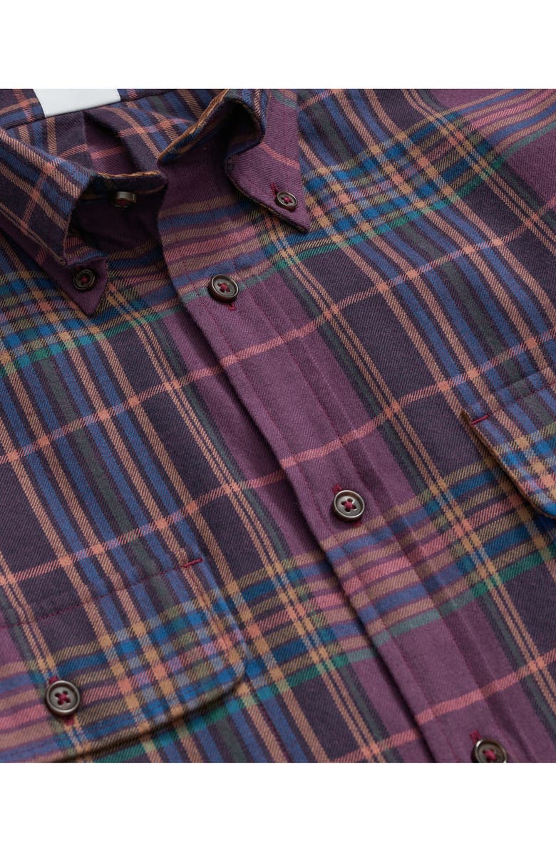 Brooks Brothers Plaid Cotton & Cashmere Flannel Button-Up Shirt, Alternate, color, Dark Purple