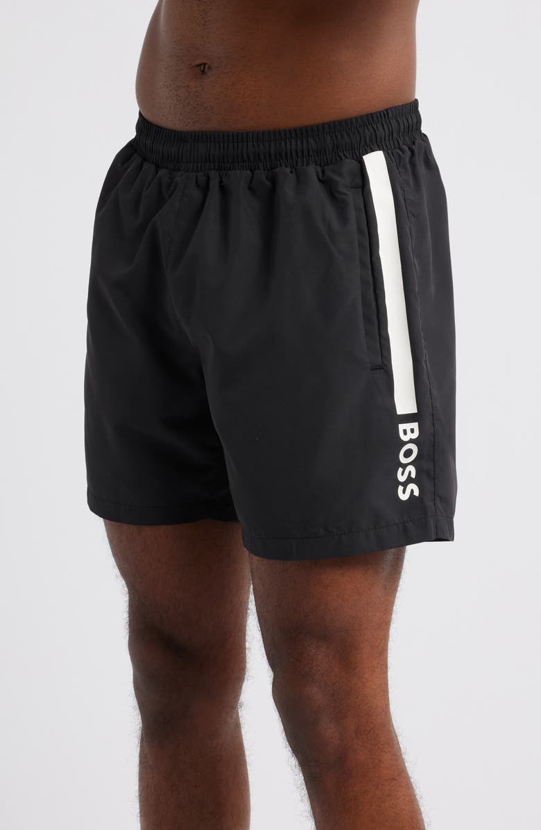 BOSS Dolphin Nos Swim Trunks, Alternate, color, Black