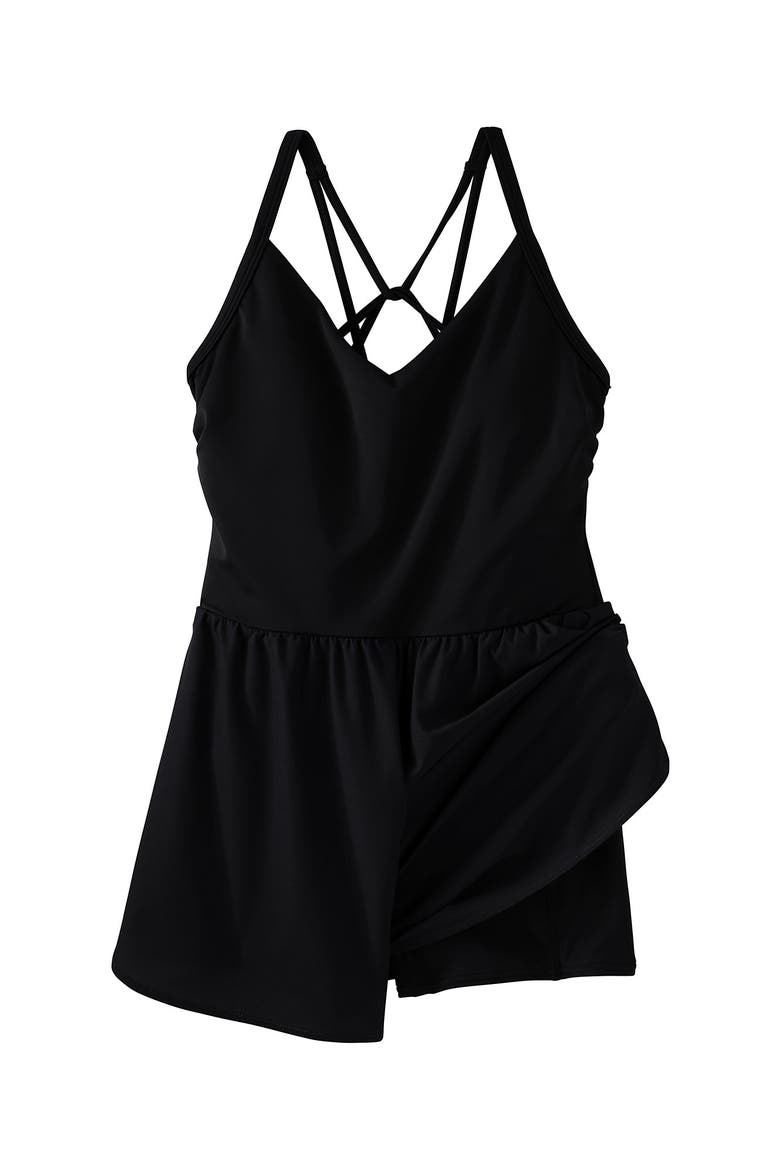 Tugless Strappy X-Back Romper Swimsuit, Alternate, color, Black