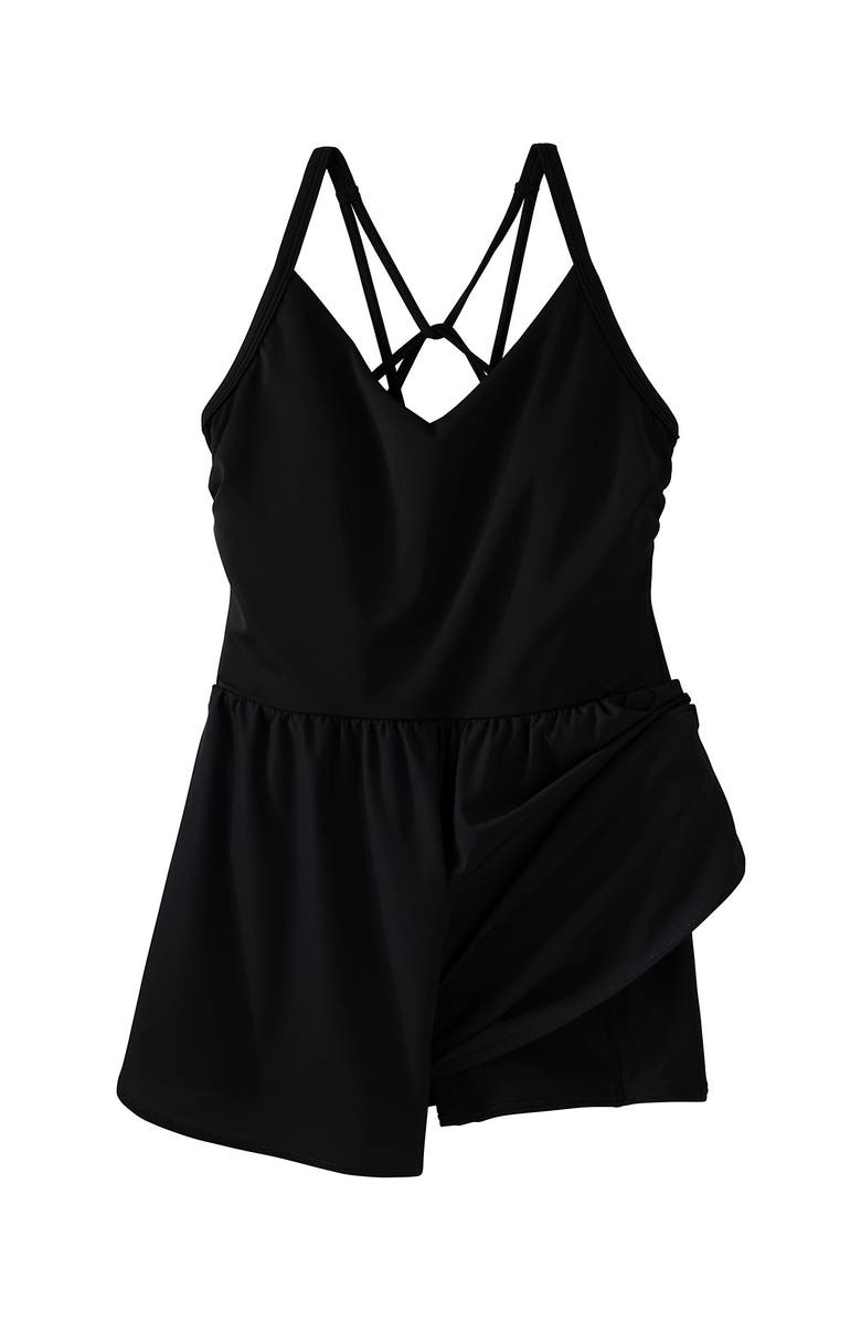 Lands' End Tugless Strappy X-Back Romper Swimsuit, Alternate, color, Black