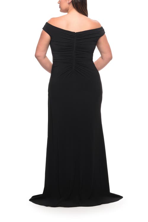 La Femme Simple Plus Size Jersey Off The Shoulder Dress In Black