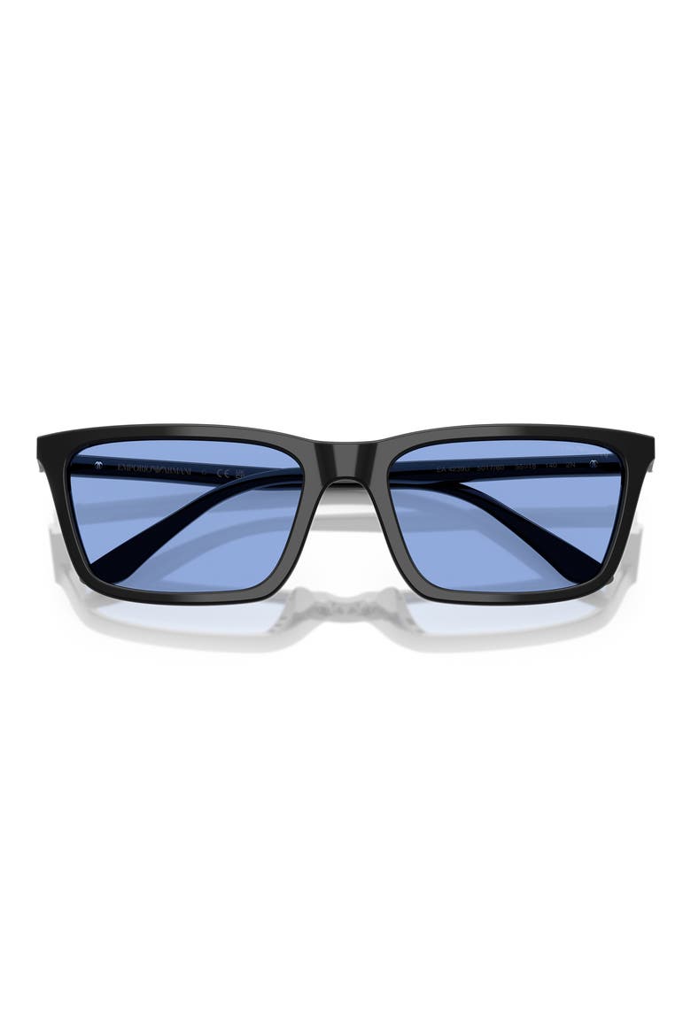55mm Rectangle Sunglasses, Alternate, color, SHINY BLACK / BLUE