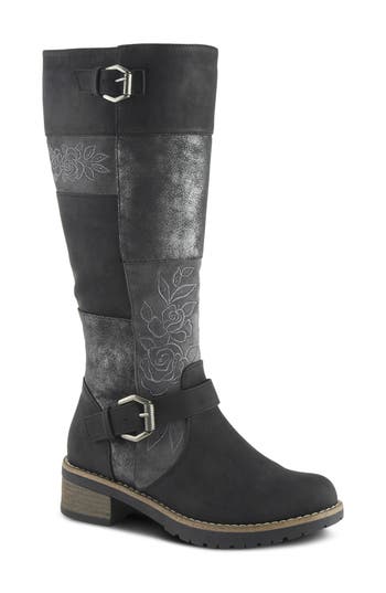 Patrizia By Spring Step Collage Faux Leather Tall Boot In Black Multi