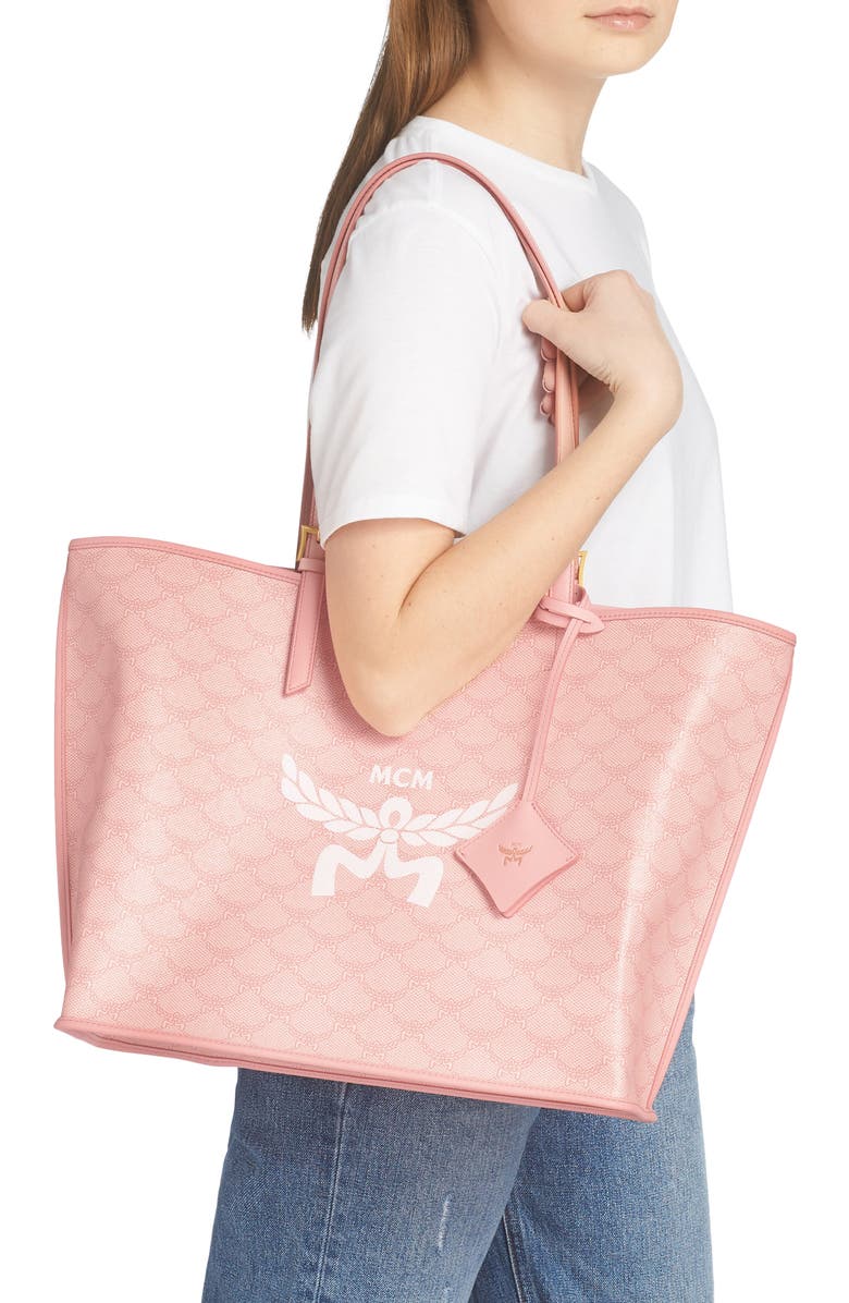 MCM Himmel Lauretos Coated Canvas Shopper Bag, Alternate, color, Silver Pink