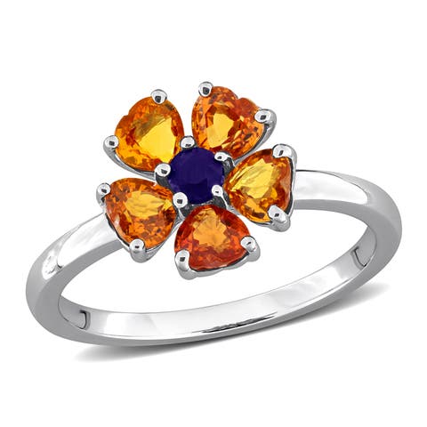 Blue & Orange Sapphire Flower Ring