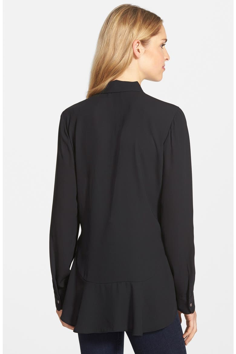 Ruffle Hem Tie Neck Blouse, Alternate, color, RICH BLACK