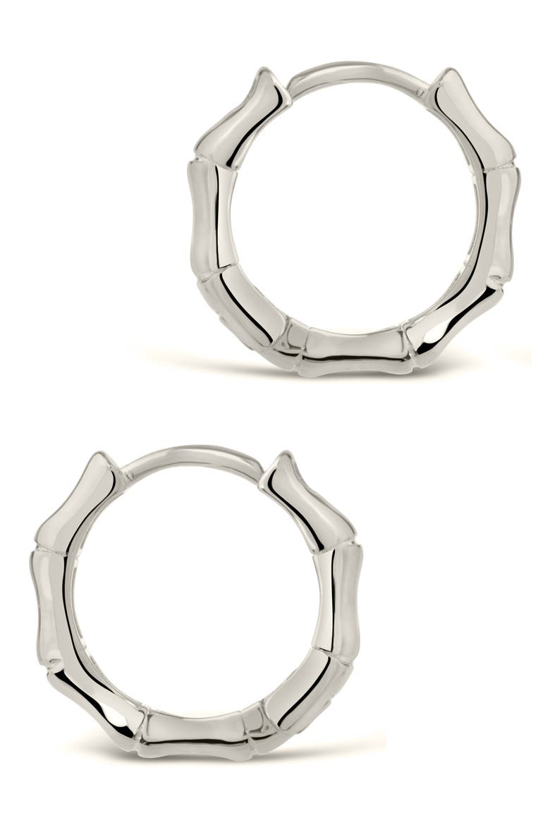 Bamboo Huggie Earrings, Alternate, color, SILVER