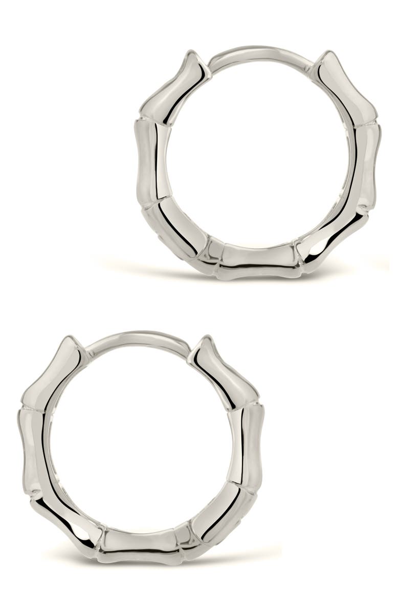 Sterling Forever Bamboo Huggie Earrings, Alternate, color, Silver