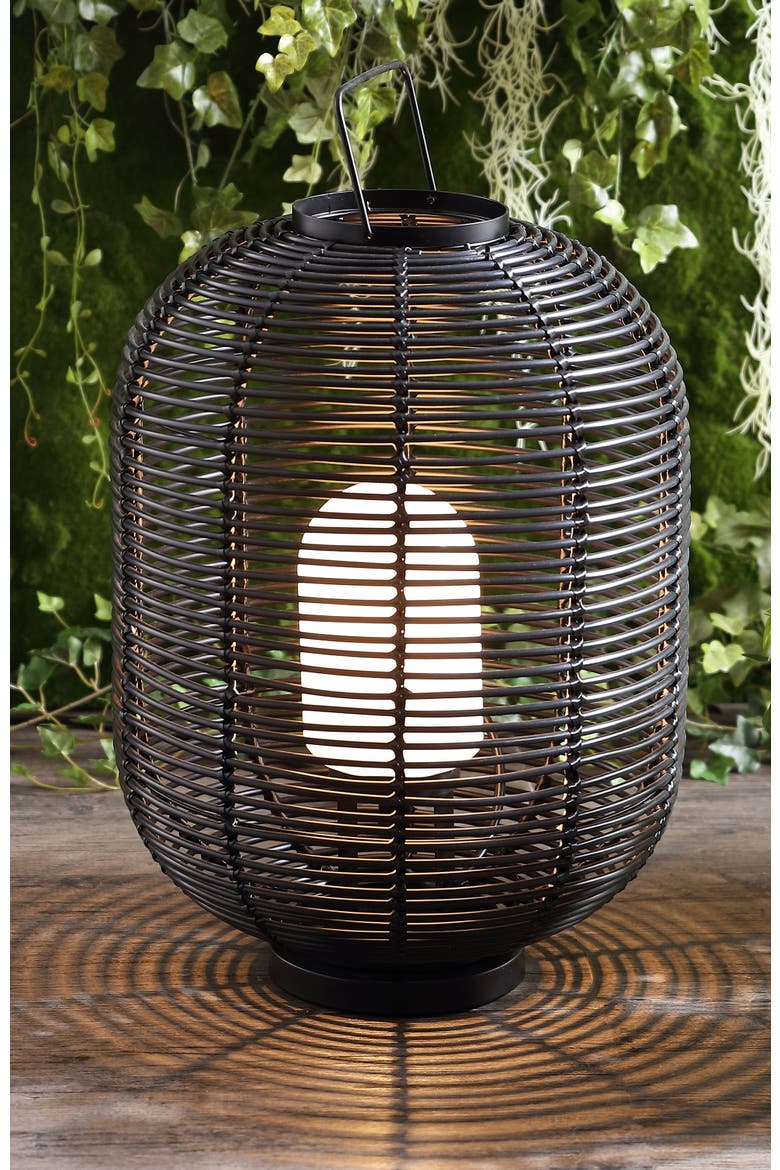 Kandella 26.7" Outdoor Woven Oval Asian LED Lantern, Black, Alternate, color, Black