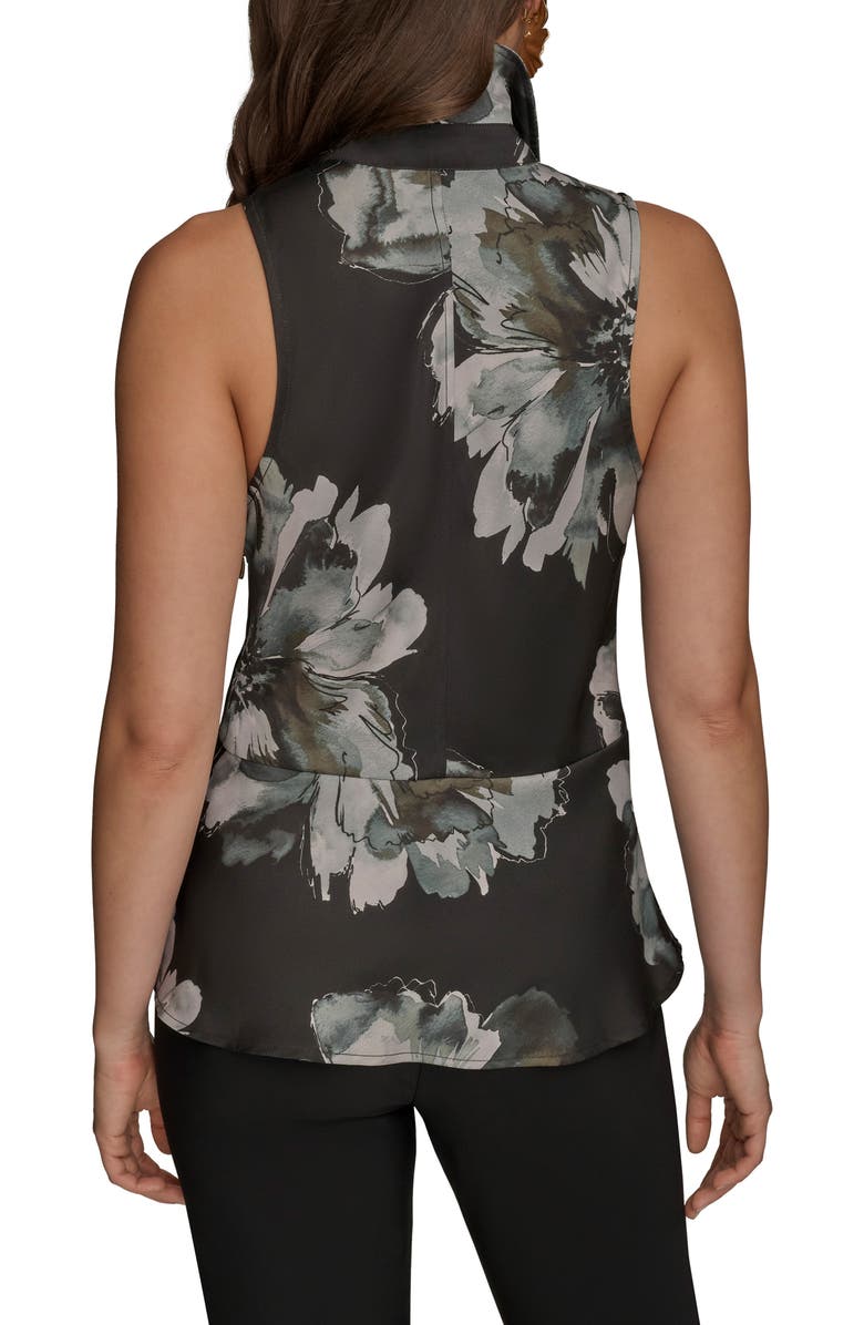 Donna Karan New York Floral Faux Wrap Sleeveless Top, Alternate, color, Black Multi