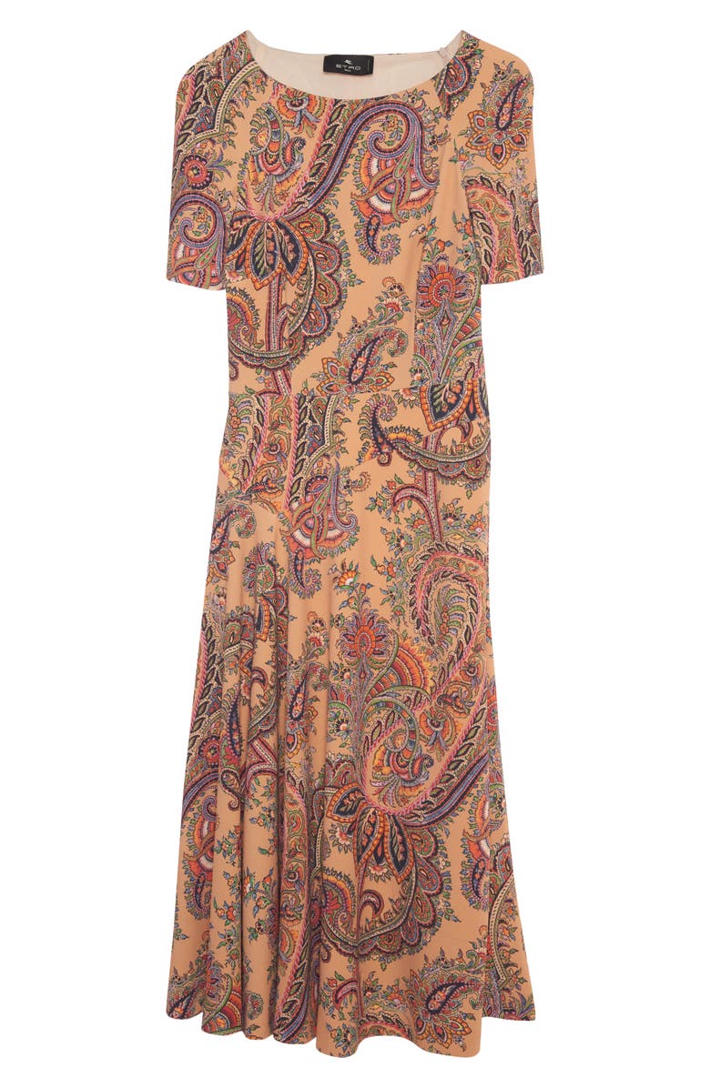 Etro Paisley Short Sleeve Crepe A-Line Dress, Alternate, color, 