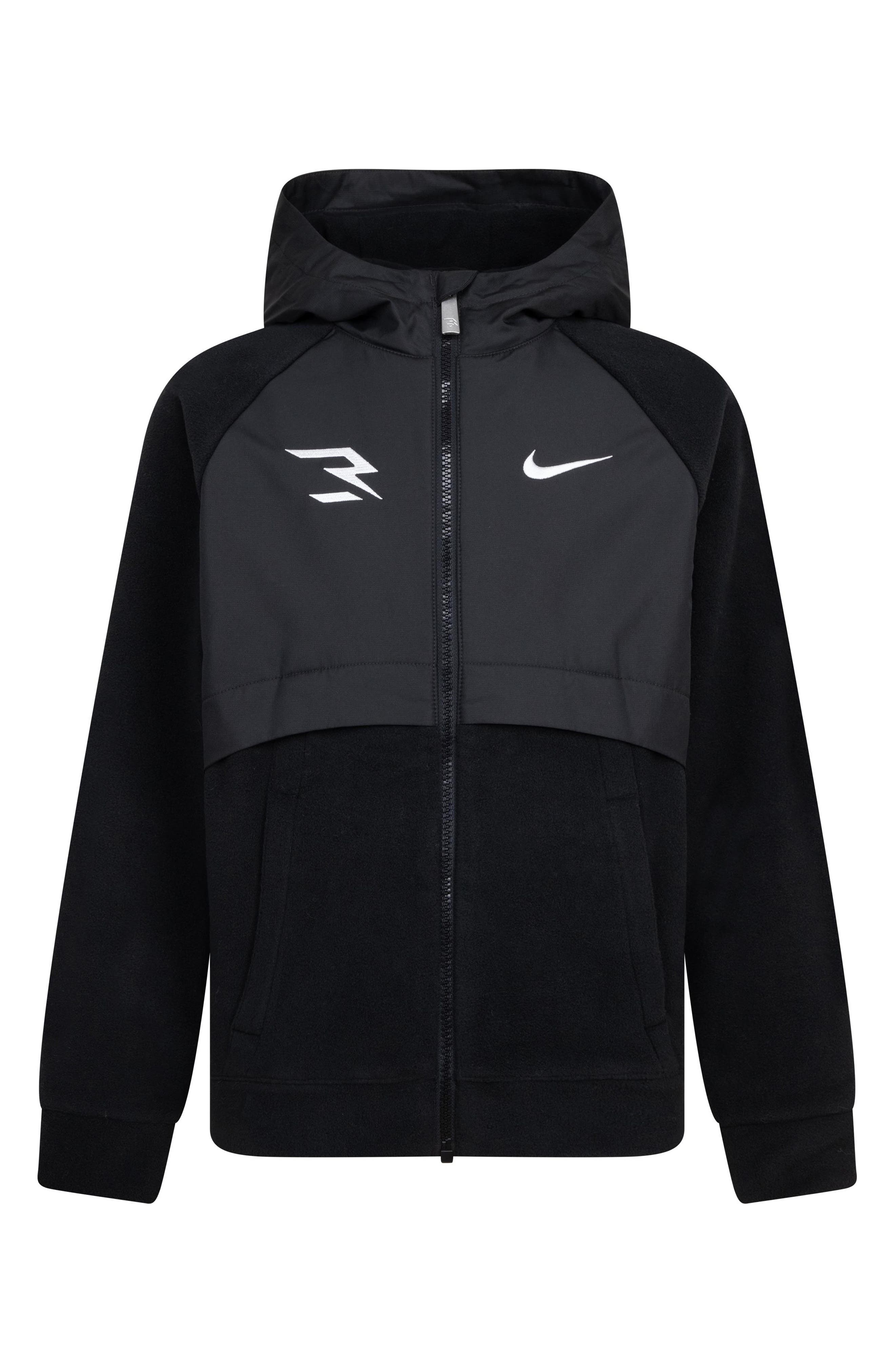 3 Brand Kids' Mixed Media Fleece Zip Hoodie