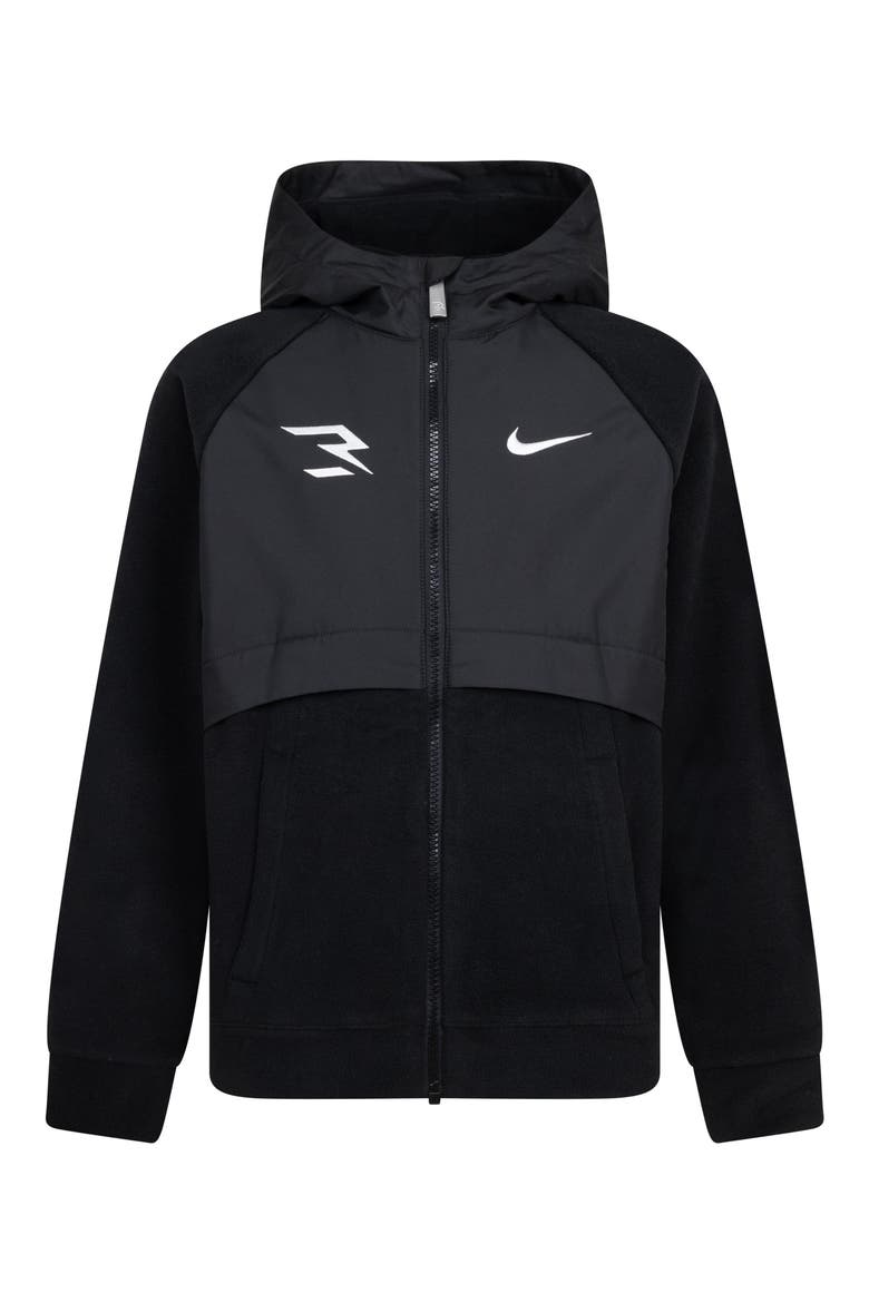 Kids' Mixed Media Fleece Zip Hoodie, Main, color, BLACK