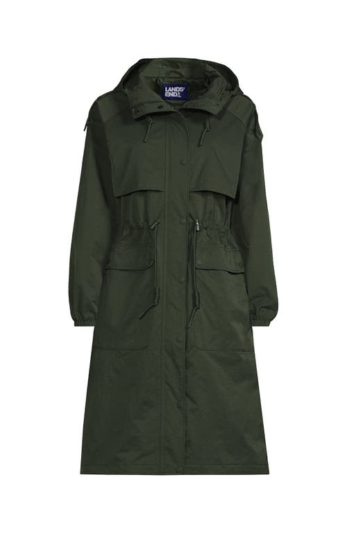 Lands' End Crinkle Raincoat In Rich Olive Green