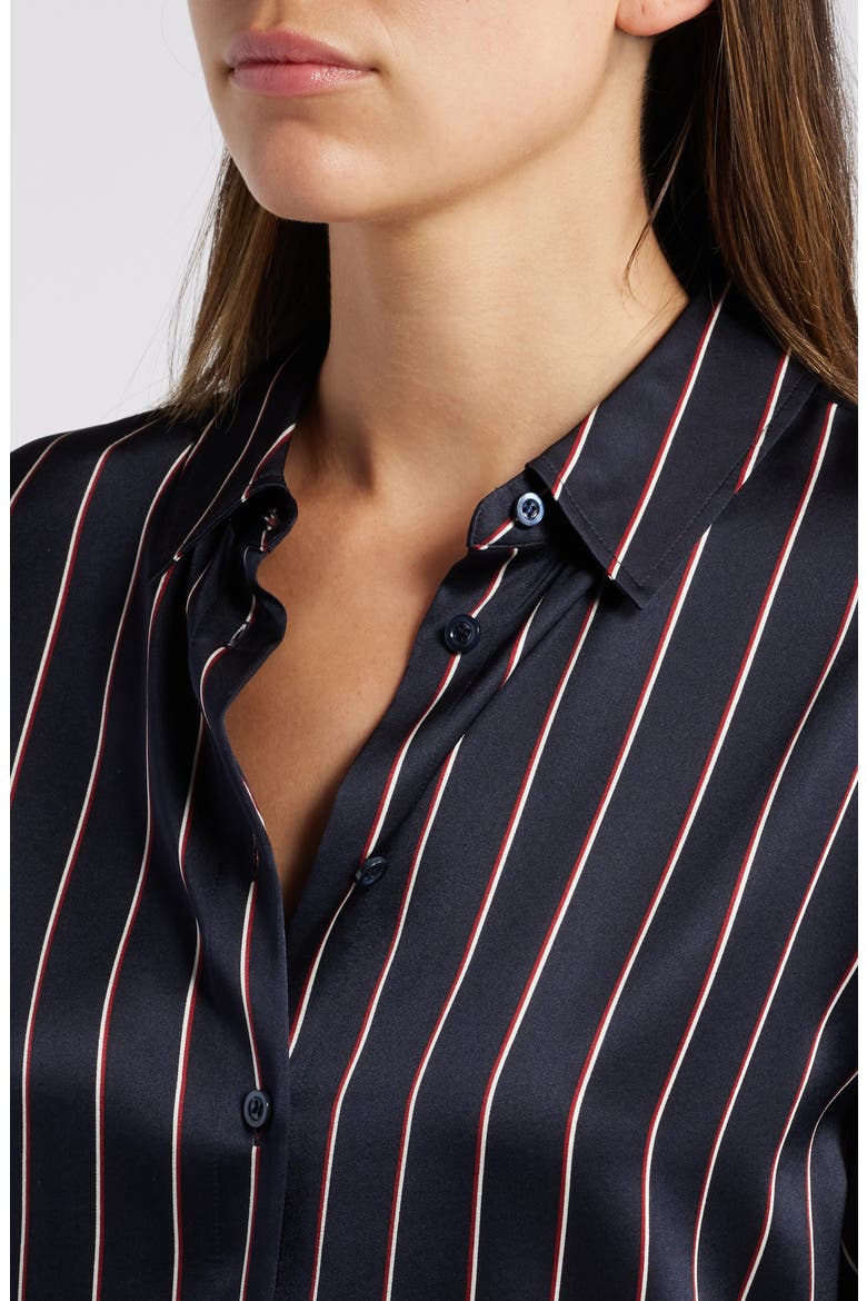 The Standard Stripe Stretch Silk Button-Up Shirt, Alternate, color, NAVY MULTI STRIPE