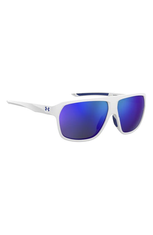 Under Armour Dominate 62mm Gradient Polarized Rectangular Sunglasses In Matte White Blue