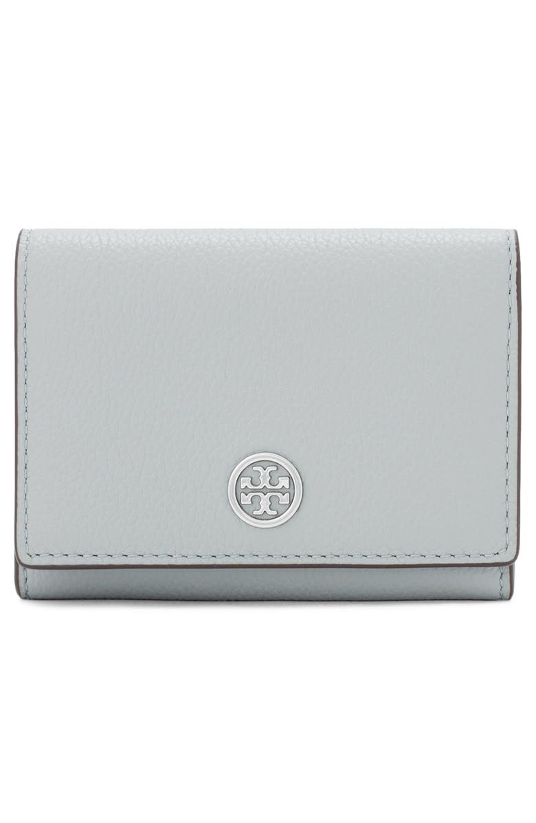 Tory Burch Robinson Small Pebbled Leather Wallet, Main, color, Light Granite