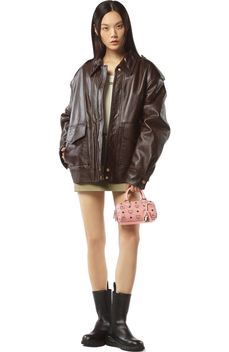 MCM Mini Ella Boston Bag in Visetos, Alternate, color, Soft Pink