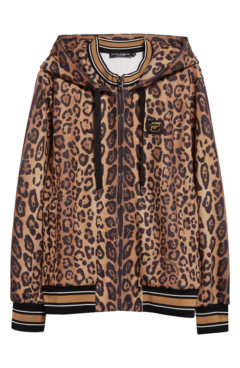 Dolce&Gabbana Interlock Leopard Print Zip Hoodie, Alternate, color, Leopard