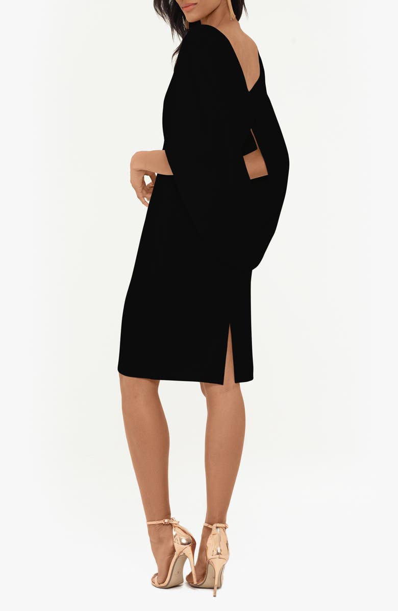 Betsy & Adam Cape Sleeve Crepe Sheath Cocktail Dress, Alternate, color, Black