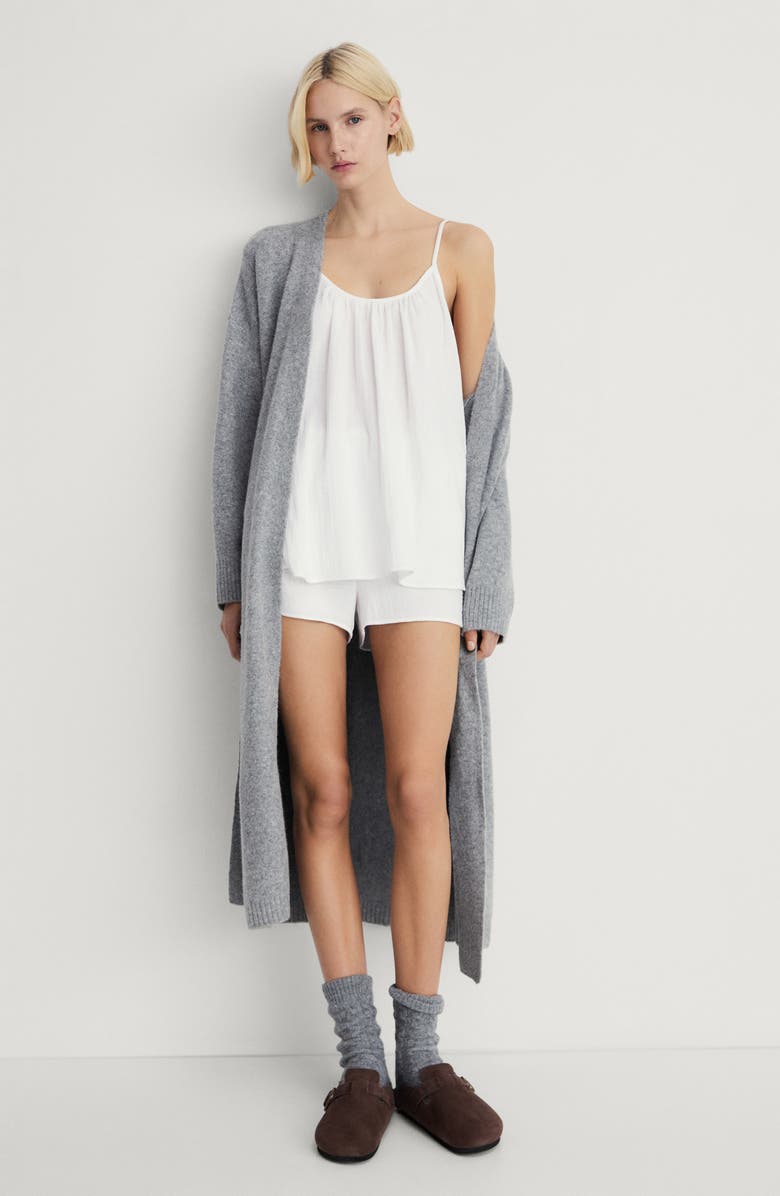 MANGO Cotton Drawstring Waist Pajama Shorts, Alternate, color, White