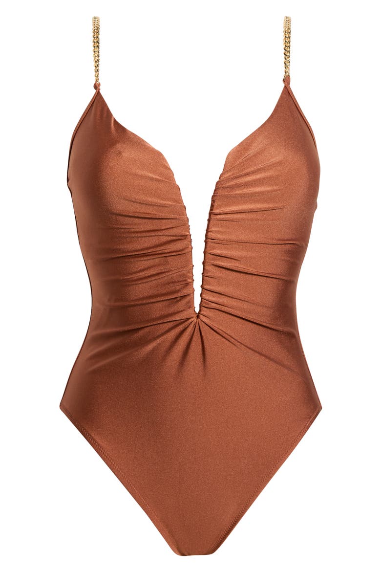Lilou Shimmer V-Wire One-Piece Swimsuit, Alternate, color, BRONZE