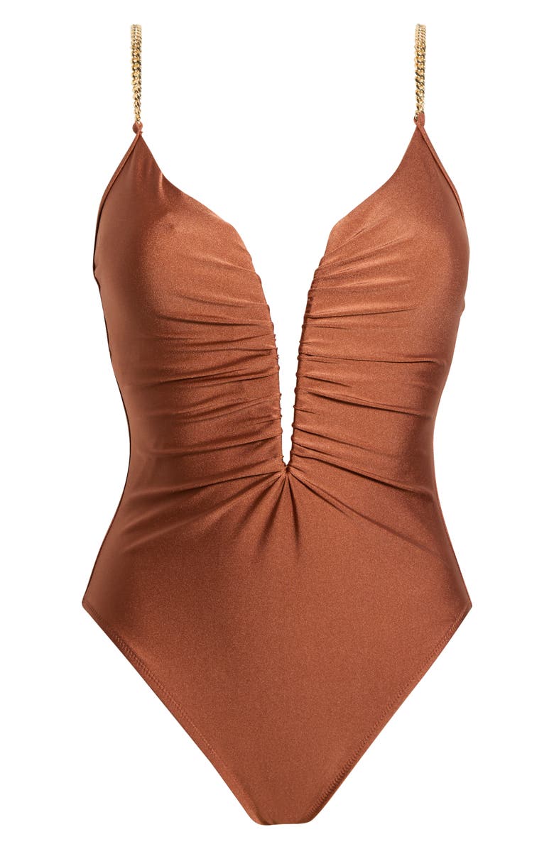 L'AGENCE Lilou Shimmer V-Wire One-Piece Swimsuit, Alternate, color, Bronze