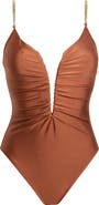 L'AGENCE Lilou Shimmer V-Wire One-Piece Swimsuit