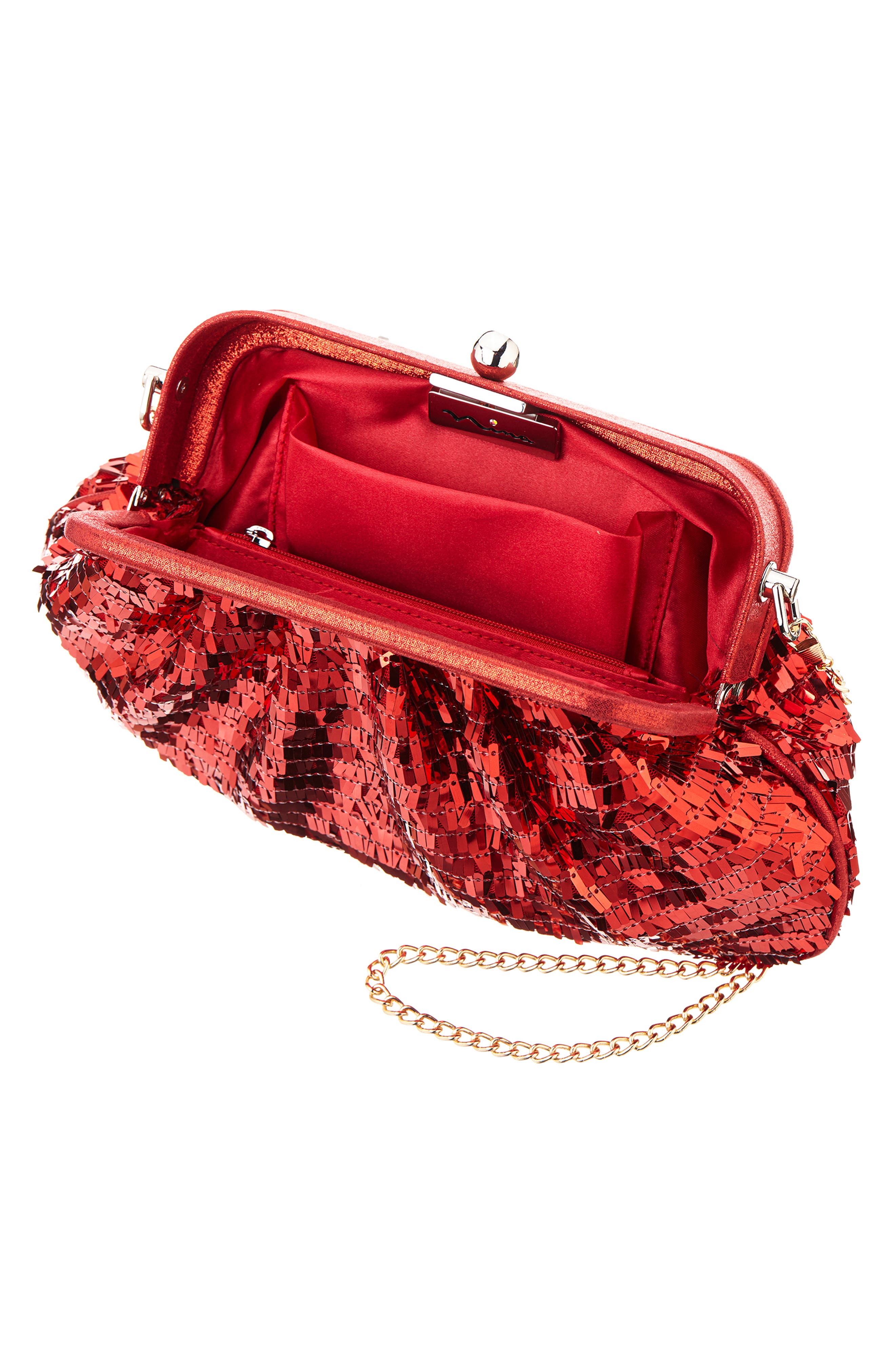 June Sequin Frame Clutch, Alternate, color, RED