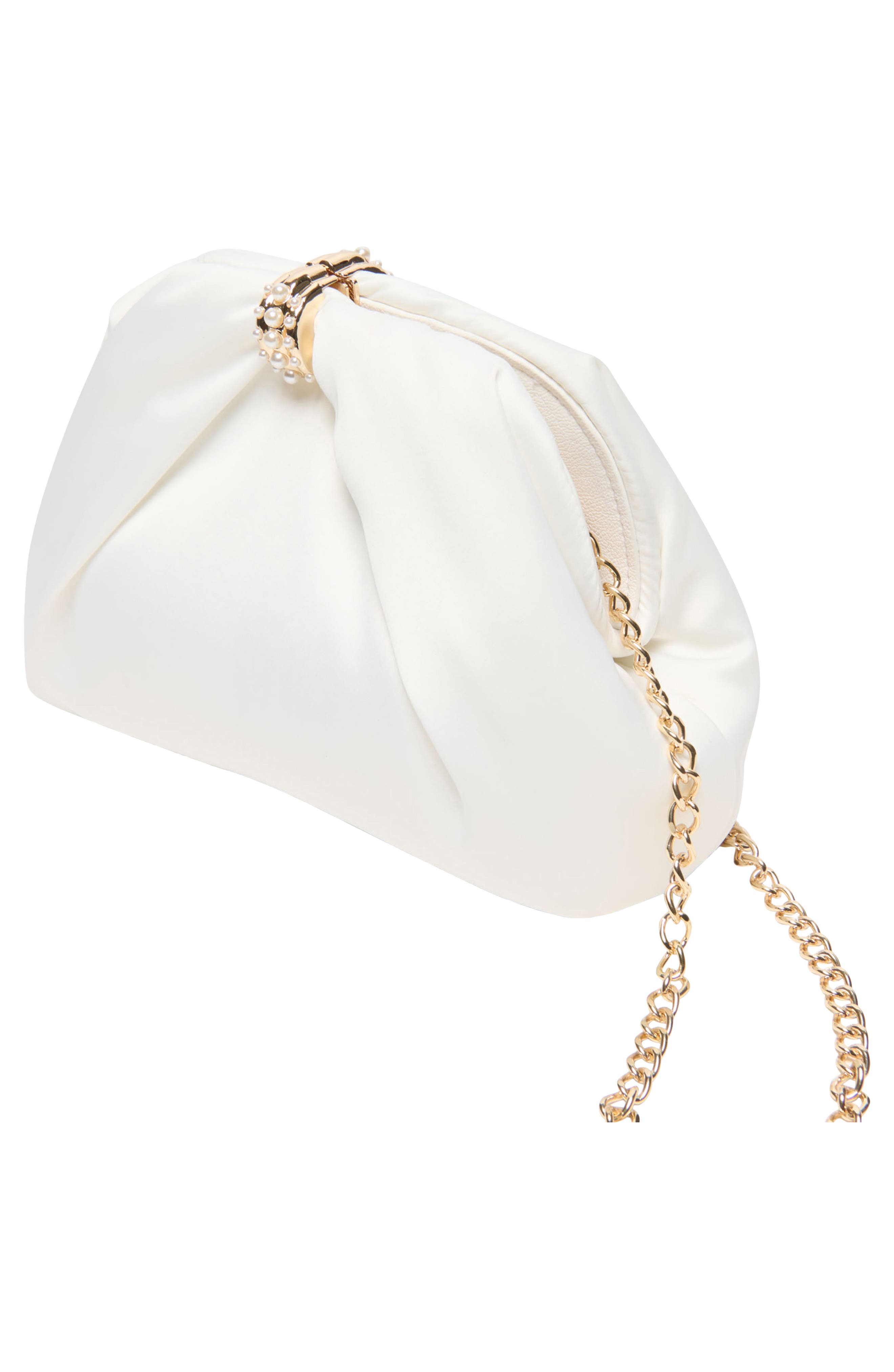 Gleam Satin Clutch, Alternate, color, WHITE