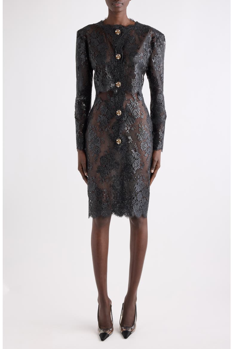 Jewel Button Minidress, Main, color, NOIR