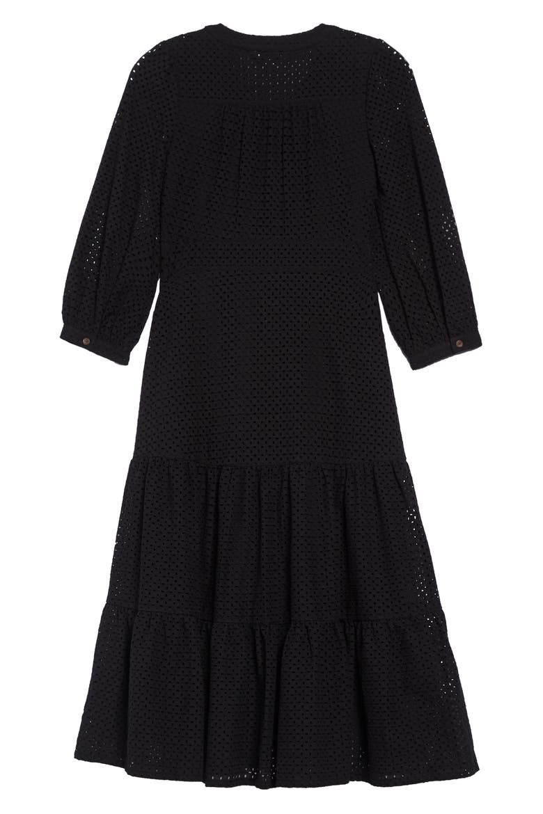 Sara Eyelet Midi Dress, Alternate, color, BLACK