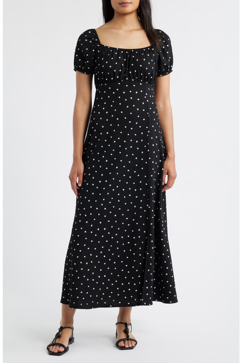 Ruched Midi Dress, Main, color, BLACK