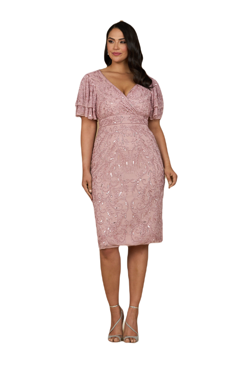 Beaded Midi Dress with Cape Sleeves, Main, color, Dusty Rose
