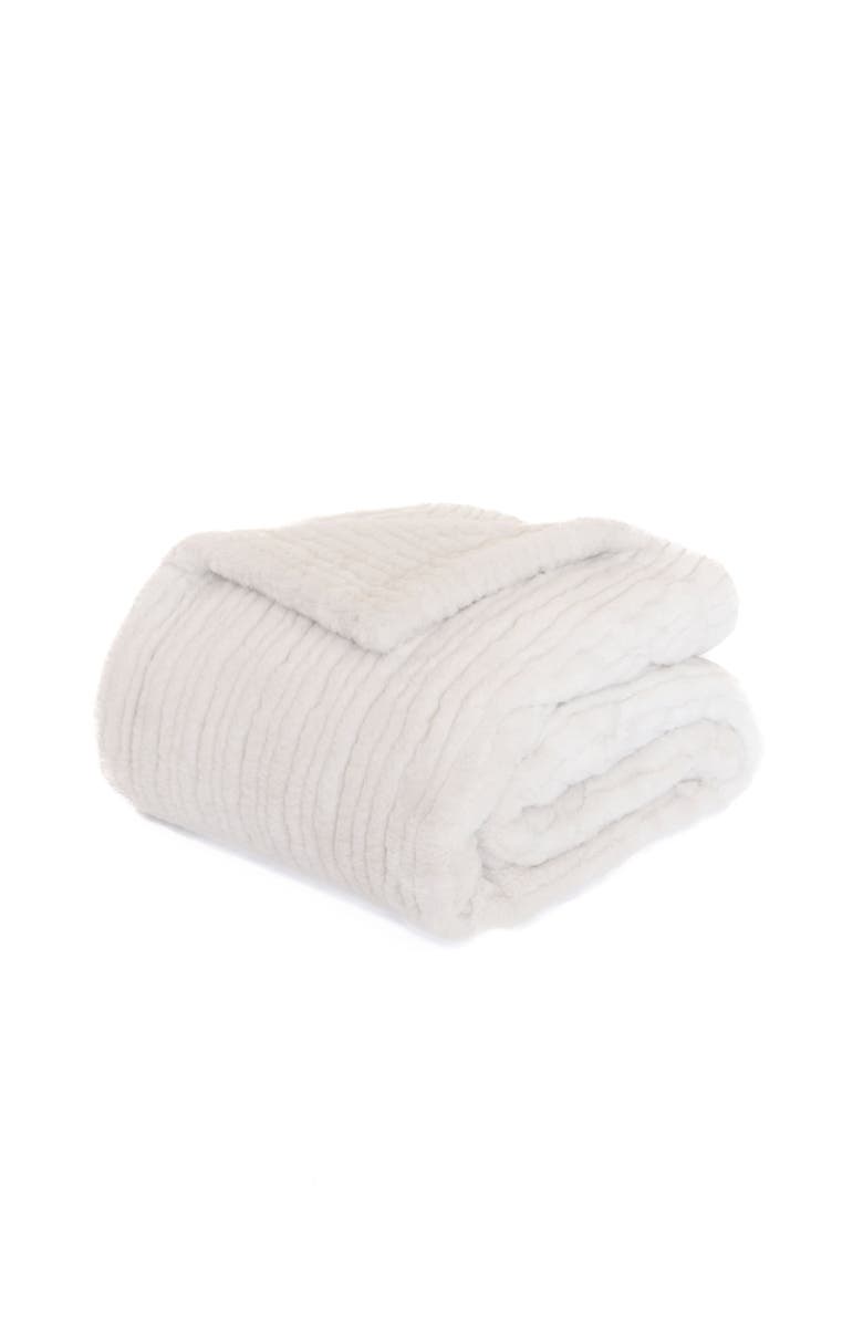 Sea To Me Blankets Malibu Meditation Faux Fur Throw Blanket, Main, color, Ivory