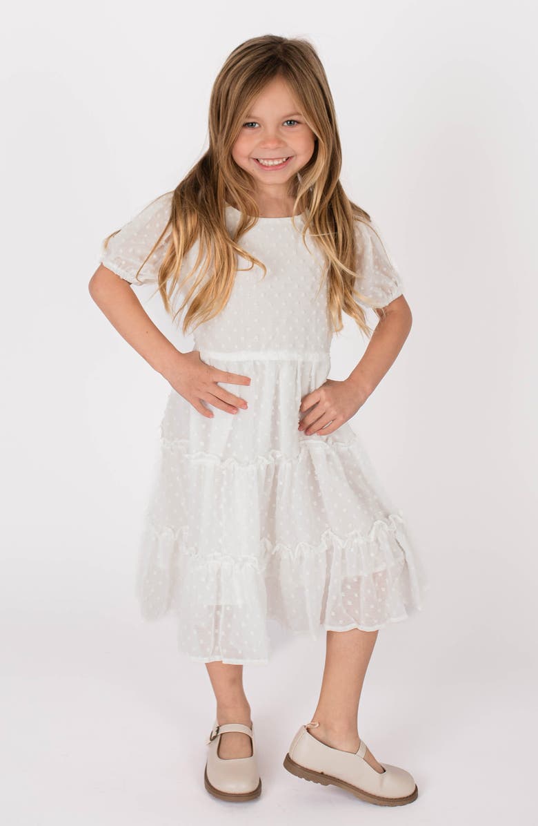 Popatu Kids' Plumetti Tiered Party Dress, Alternate, color, White
