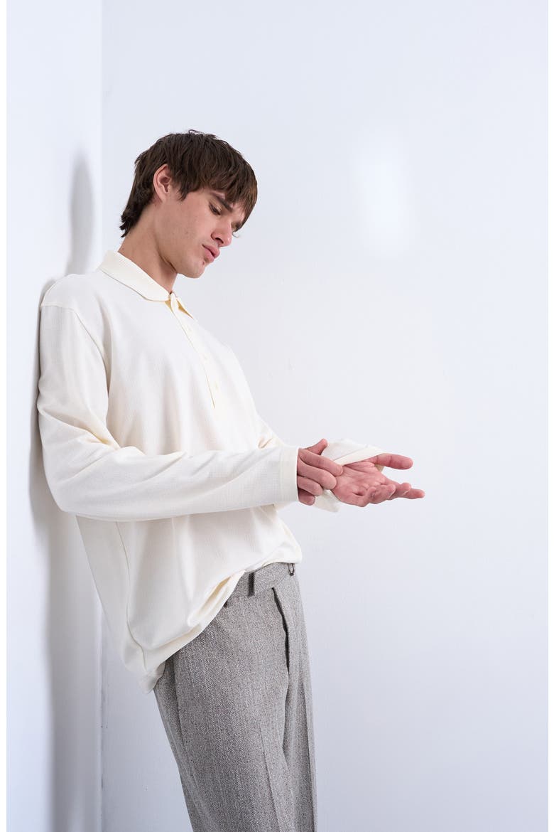 Long Sleeve Polo, Alternate, color, ECRU