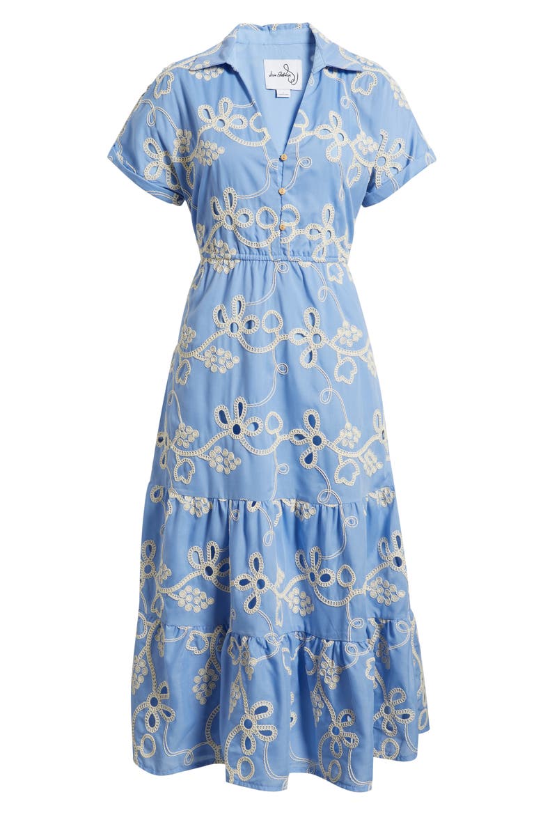 Embroidered Tiered Midi Shirtdress, Alternate, color, LIGHT BLUE