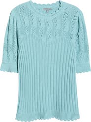 Wit & Wisdom Frill Sleeve Mixed Stitch Cotton Blend Sweater
