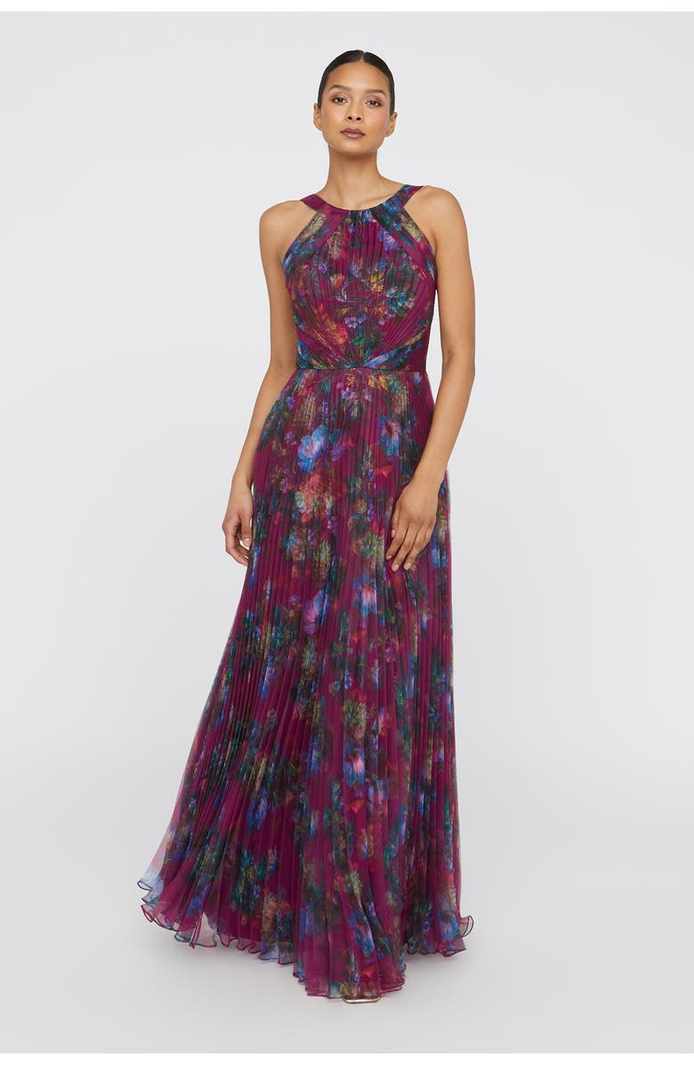 Theia Naveen Pleated Gown, Alternate, color, Sangria Poppy Stripe