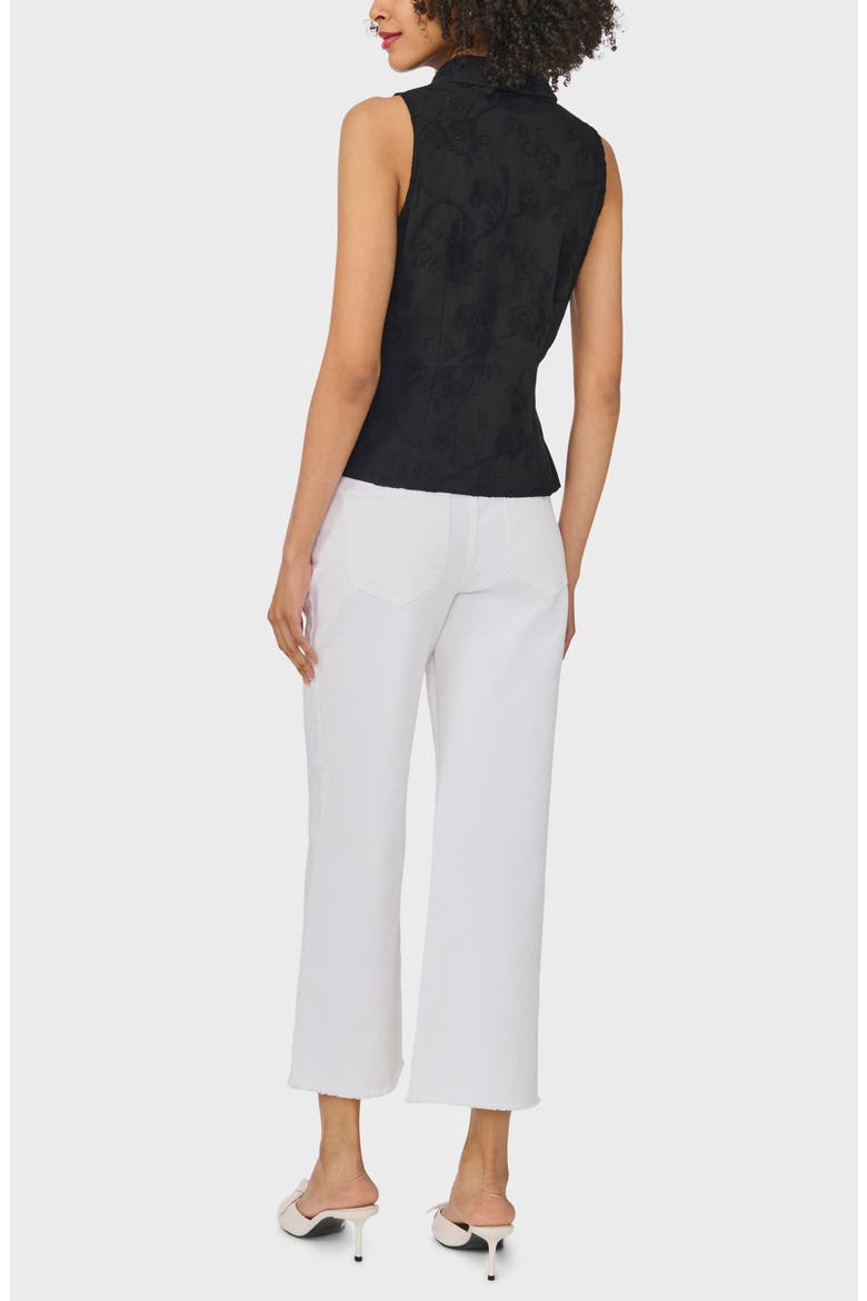 Floral Embroidered Sleeveless Button-Up Shirt, Alternate, color, RICH BLACK