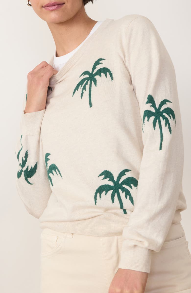Marine Layer Icon Palm Tree Cotton Crewneck Sweater, Main, color, Sand Palms