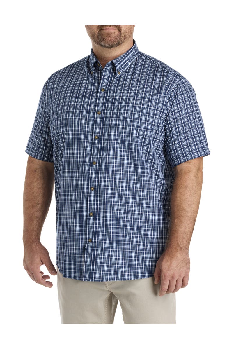 Harbor Bay by DXL Big & Tall EZ-Care Medium Plaid Sprt Shirt, Main, color, Blue