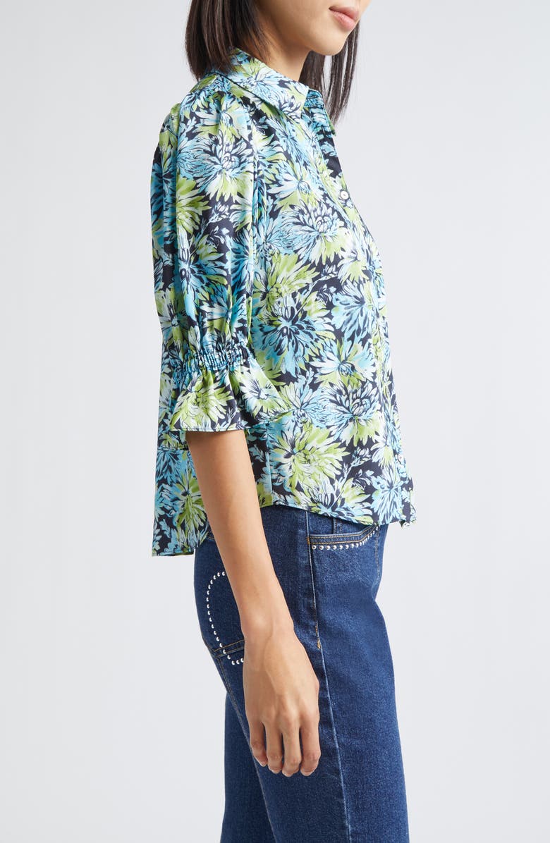 Cinq à Sept Fiona Dahlia Print Button-Up Shirt, Alternate, color, Tropical Sky Multi