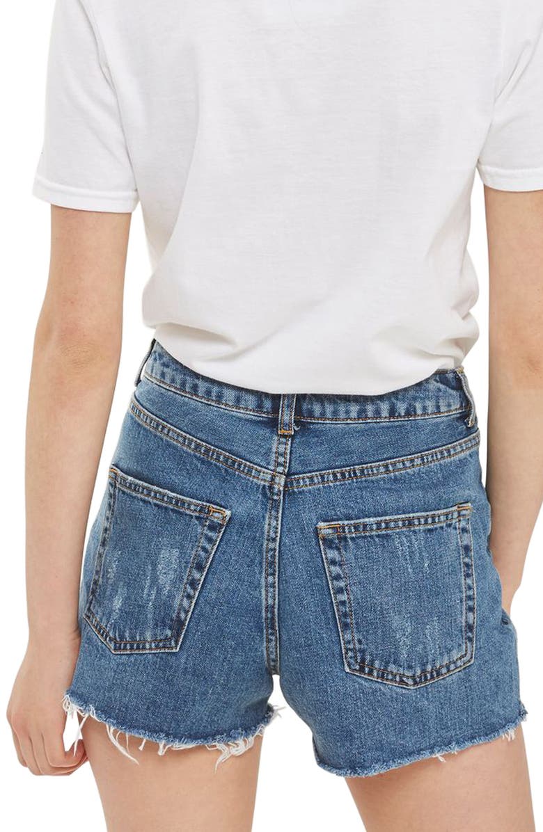 Topshop Fishnet Rip Mom Shorts, Alternate, color, 