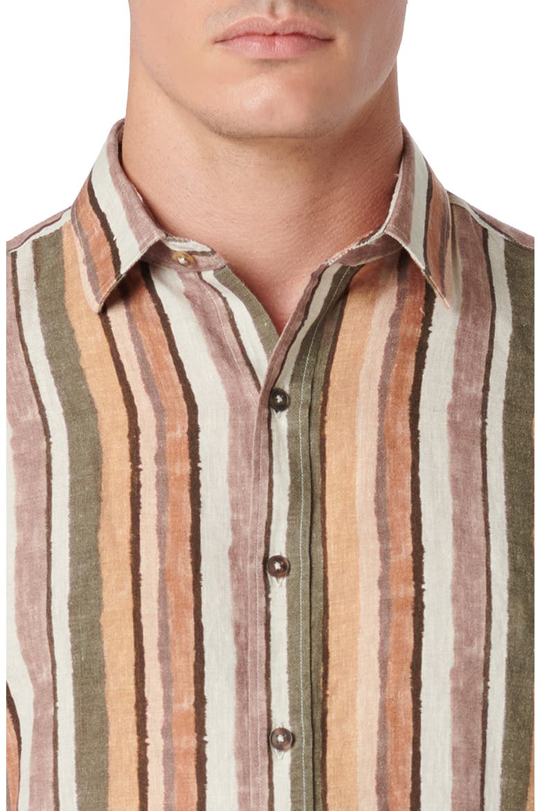 Orson Stripe Short Sleeve Linen Button-Up Shirt, Alternate, color, COPPER