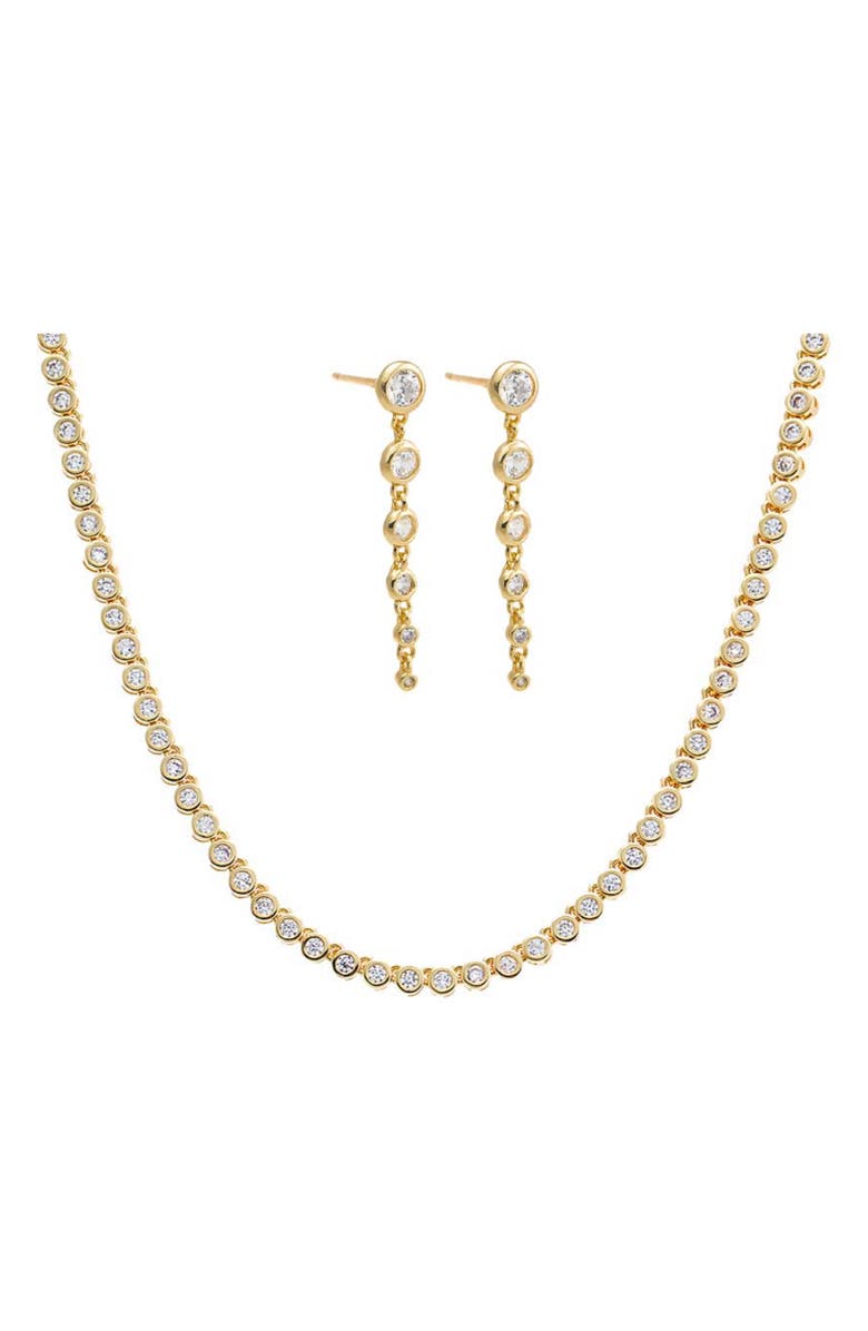 BY ADINA EDEN CZ Bezel Drop Earrings & Necklace Set, Main, color,