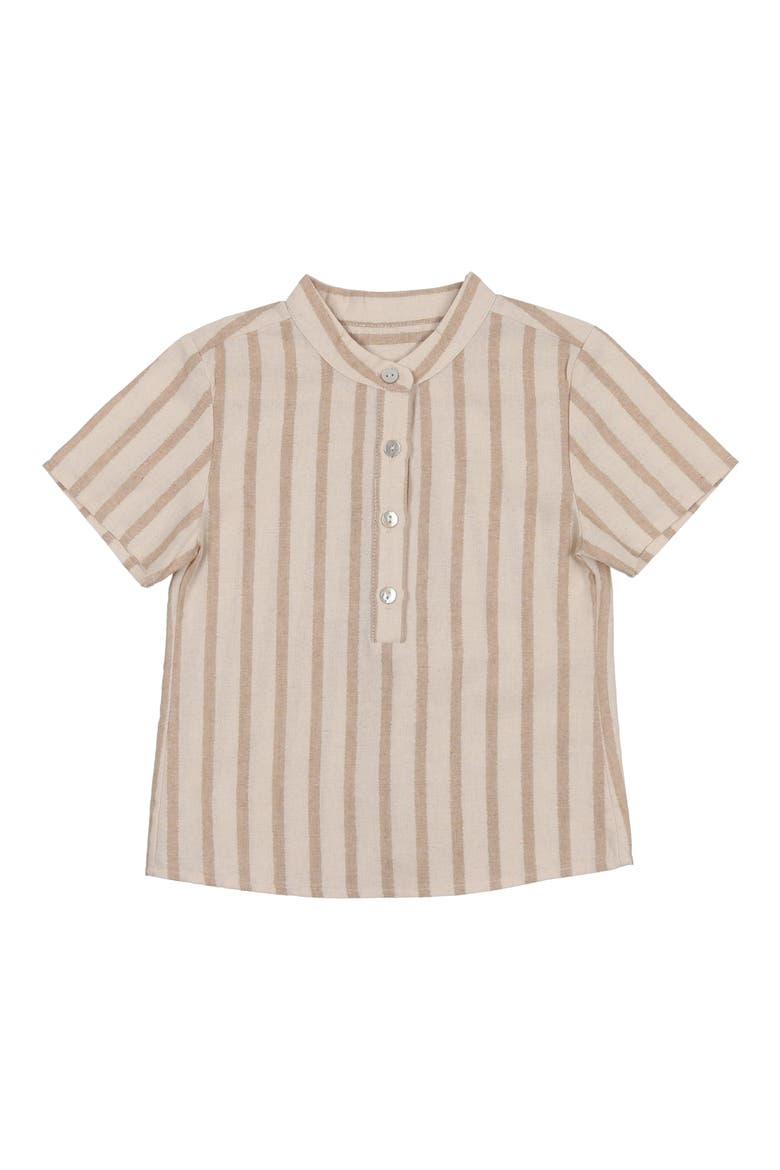 Stripe Band Collar Popover Shirt, Main, color, SAND