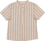 Manière Stripe Band Collar Popover Shirt
