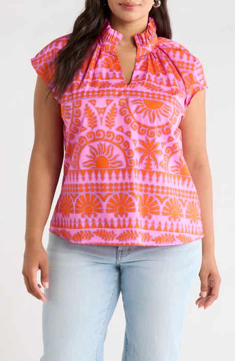 Ikat Ruffle Trim Top